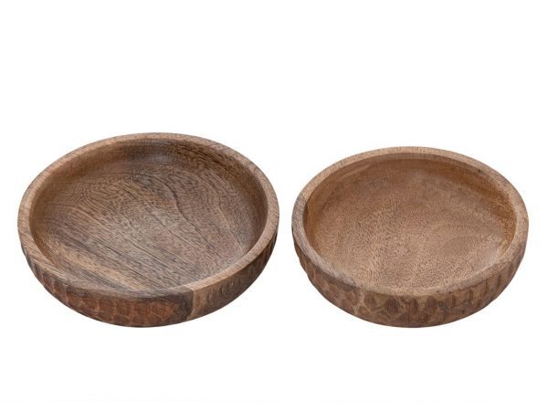 Holzschale 2er Set ø15/17cm H4cm Dekoschale Tik & Tok rund Mangoholz – Bild 3