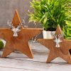 Holzfigur Stern 2er Set mit Hirschkopf Größe 25/19cm Aufsteller Mangoholz Aluminium – Bild 6
