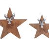 Holzfigur Stern 2er Set mit Hirschkopf Größe 25/19cm Aufsteller Mangoholz Aluminium – Bild 3