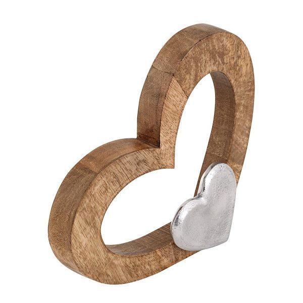 Dekofigur Herz 27x21cm Holzfigur Herzilein Mangoholz Aluminium – Bild 4