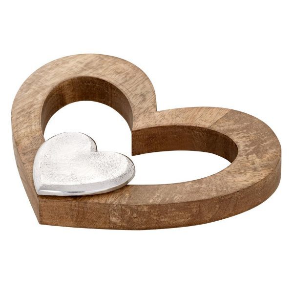 Dekofigur Herz 27x21cm Holzfigur Herzilein Mangoholz Aluminium – Bild 5