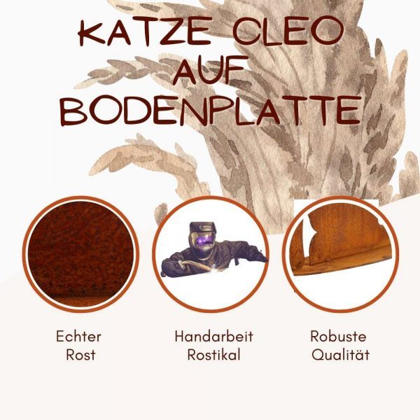 Rost Deko Katze "Cleo" | auf Bodenplatte | Gartendeko Vintage Dekofigur aus Metall – Bild 3