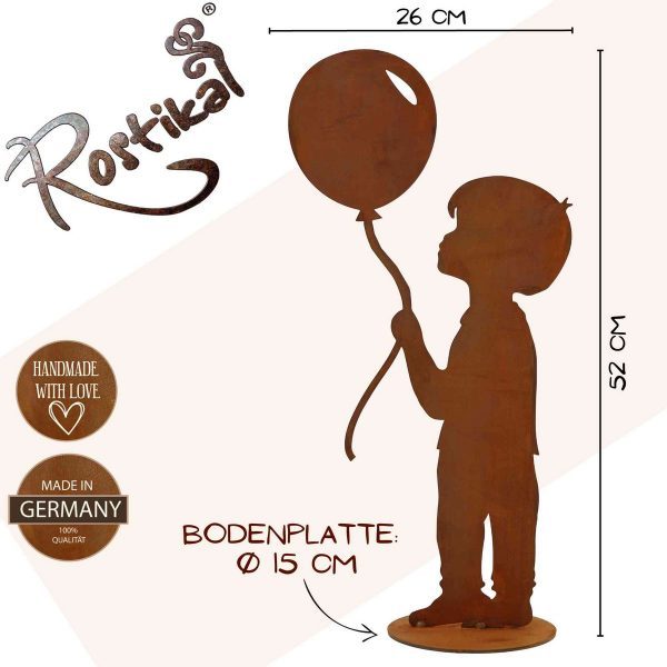 Junge mit Luftballon | Edelrost Gartendeko Figur – Bild 2