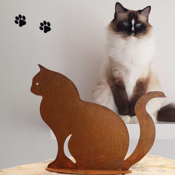 Rost Deko Katze "Cleo" | auf Bodenplatte | Gartendeko Vintage Dekofigur aus Metall – Bild 4