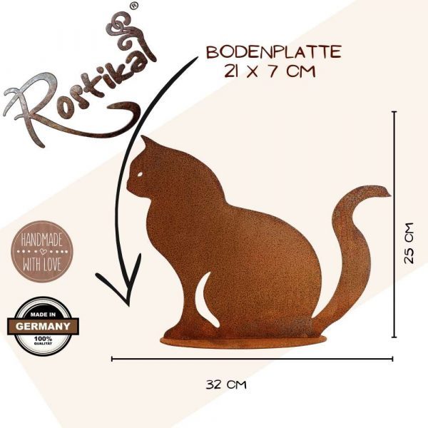 Rost Deko Katze "Cleo" | auf Bodenplatte | Gartendeko Vintage Dekofigur aus Metall – Bild 2