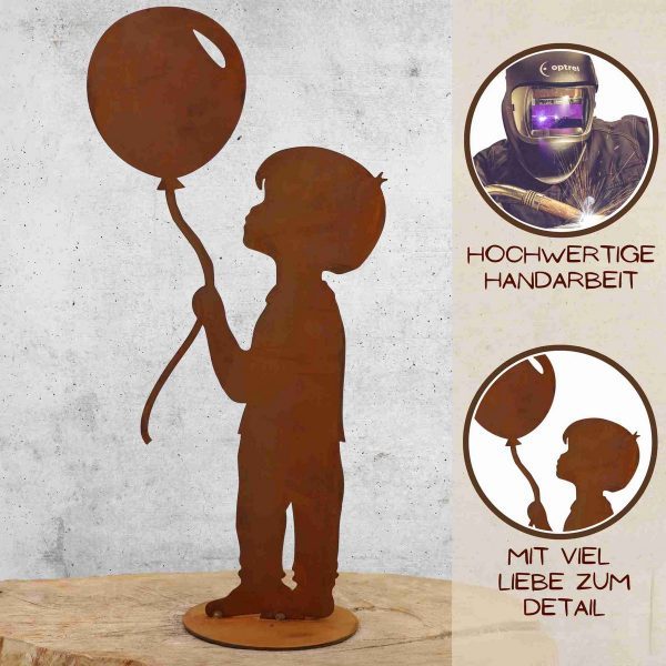 Junge mit Luftballon | Edelrost Gartendeko Figur – Bild 3