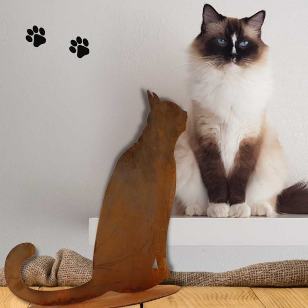 Metalldeko Katze sitzend in Edelrost – Bild 4