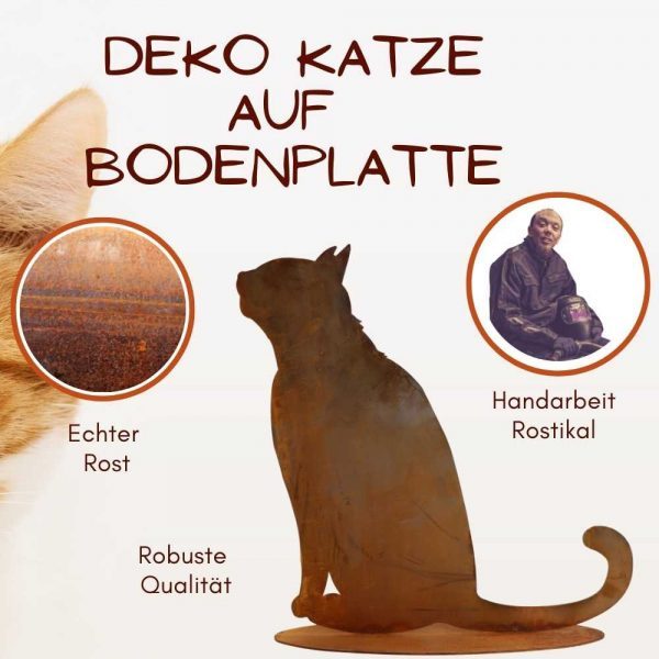 Metalldeko Katze sitzend in Edelrost – Bild 3