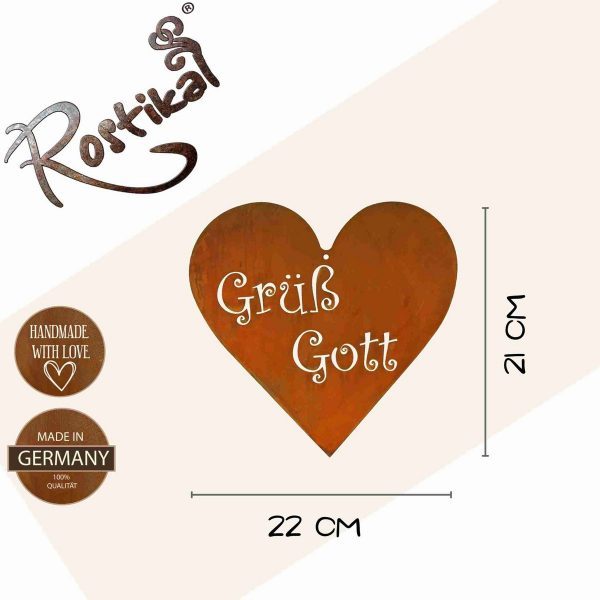 Vintage Deko Herz "Grüß Gott" Schild Türdeko Haustür – Bild 3