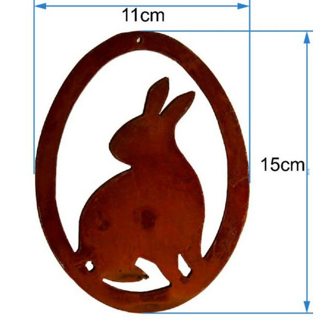 Rost Deko Hase im Ei | Fensterdeko hängend zu Ostern | 15 cm x 11 cm | sitzender Hase | Ostereier zum aufhängen – Bild 2