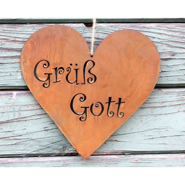 Vintage Deko Herz "Grüß Gott" Schild Türdeko Haustür – Bild 2