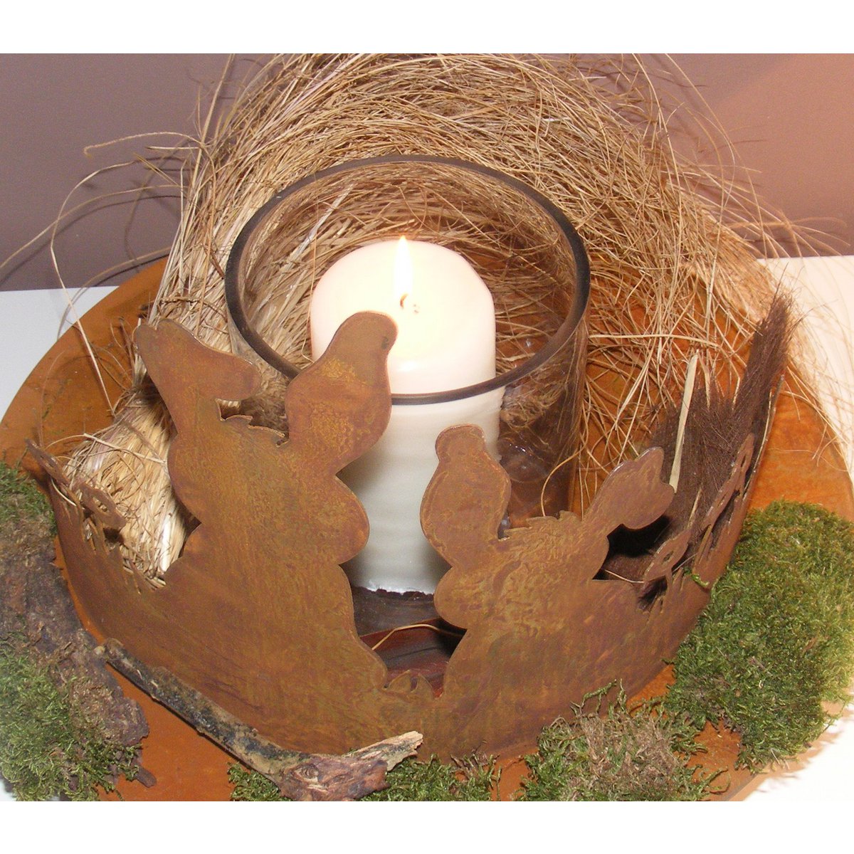 Rost Deko Hasen auf Blumenwiese | Tischdeko indoor oder Edelrost Gartendeko – Bild 2