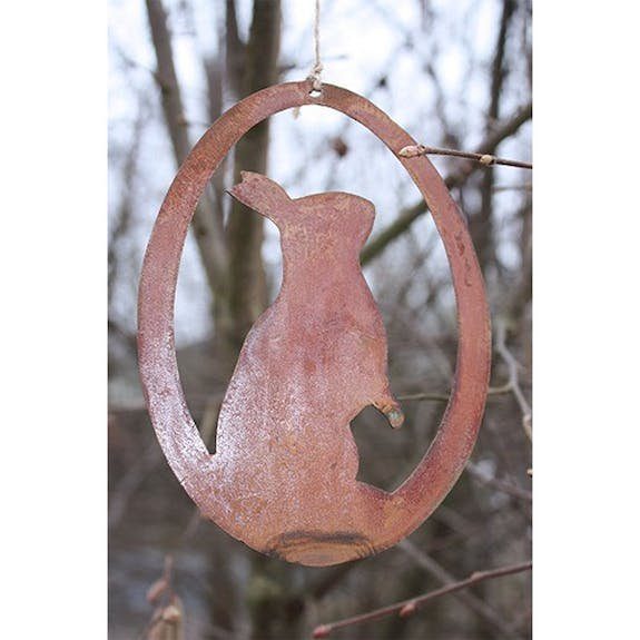 Rost Deko Hase im Ei | Fensterdeko hängend zu Ostern | 15 cm x 11 cm | Ostereier zum aufhängen | stehender Hase – Bild 2