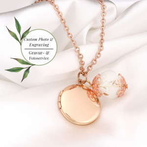 Rosegold Vergoldete Fotomedaillonkette mit Pusteblumen - Personalisierbar mit Gravur und Fotoservice - VIK-87