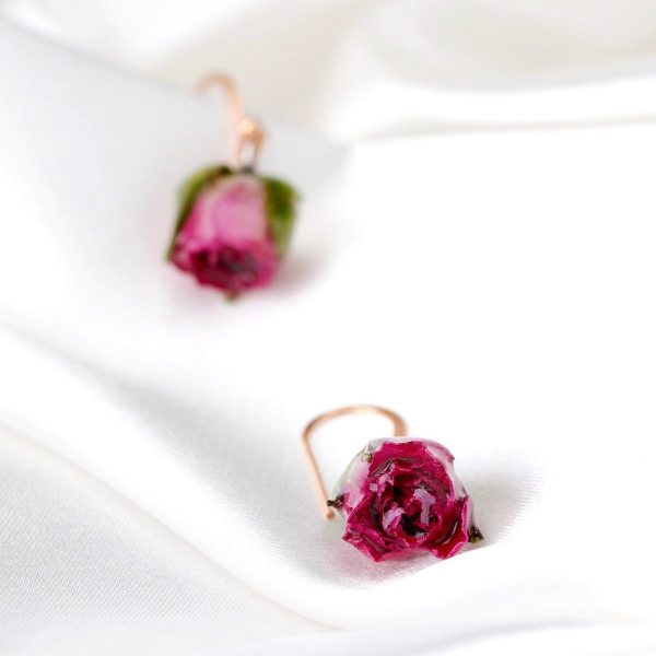 Echte Kleine Rosen Ohrringe - 925 Sterling Rosegold Vergoldet - Naturschmuck - OHR925-95 – Bild 6
