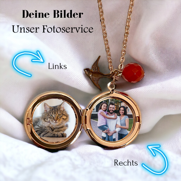 Flug ins Glück Fotomedaillon Kette inkl. Fotoservice - Personalisierbar mit Gravur - VIK-24 – Bild 2