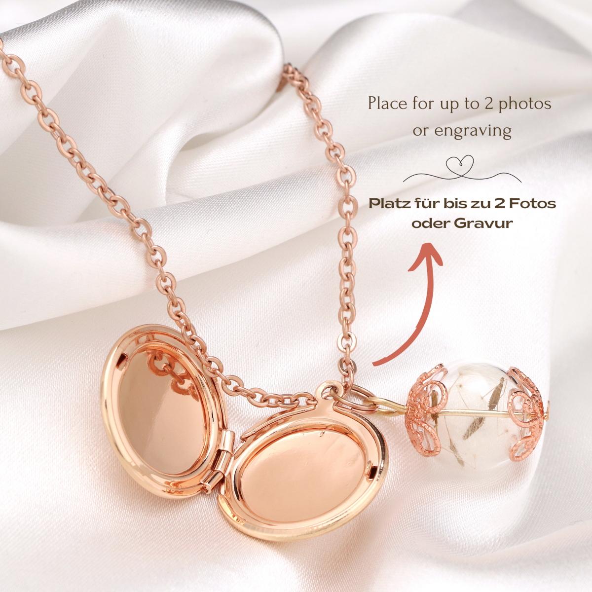 Rosegold Vergoldete Fotomedaillonkette mit Pusteblumen - Personalisierbar mit Gravur und Fotoservice - VIK-87 – Bild 6