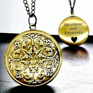 Marrakesch Bronze Fotomedaillon Kette - Personalisierbar mit Gravur und Fotoservice - VIK-126