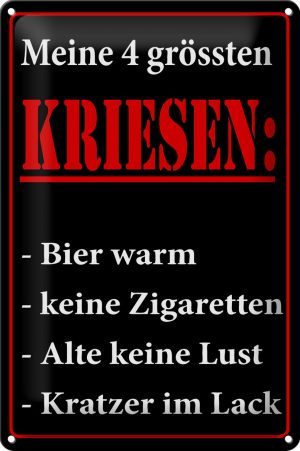 Schild Blech 20x30 cm - Made in Germany - Meine 4 grössten Kriesen Metall Deko Schild
