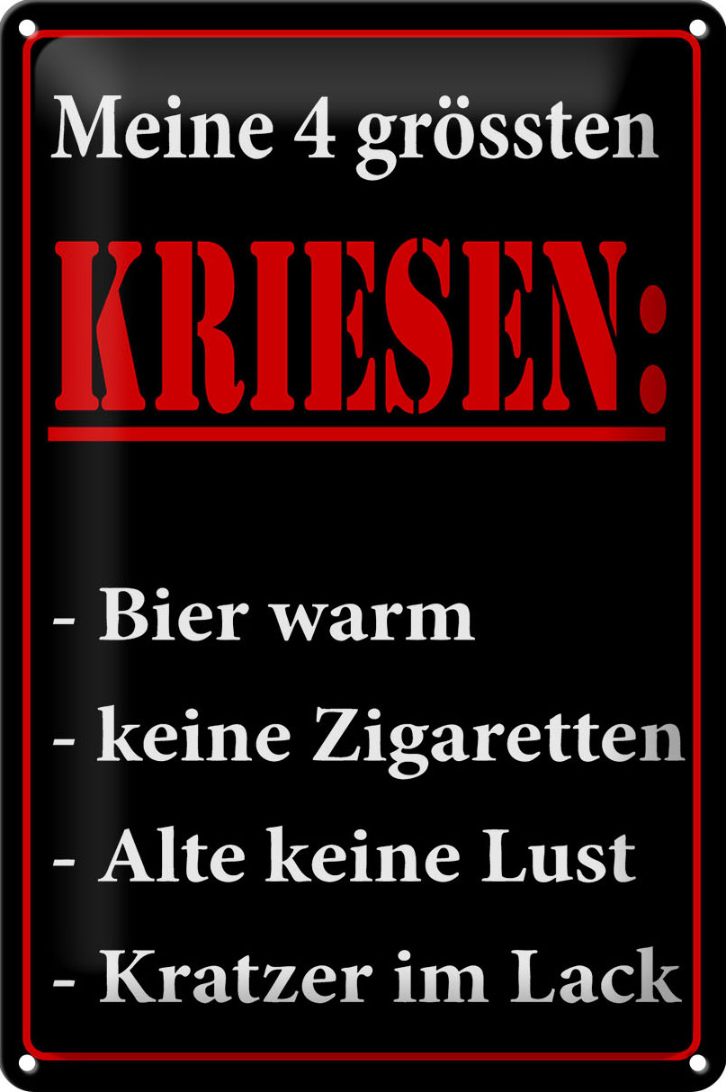 Schild Blech 20x30 cm - Made in Germany - Meine 4 grössten Kriesen Metall Deko Schild