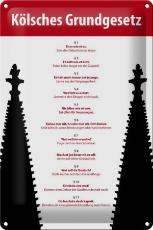 Schild Blech 20x30 cm - Made in Germany - Kölsches Grundgesetz Metall Deko Schild