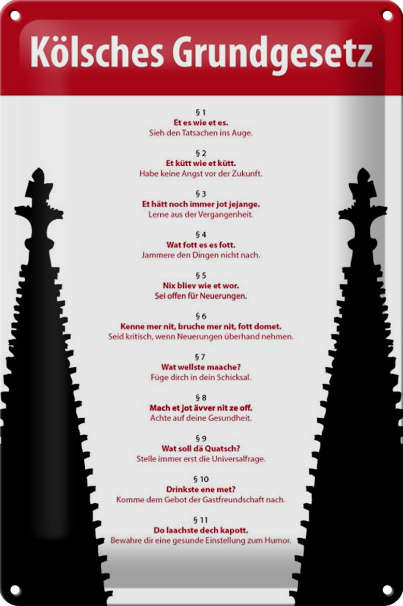 Schild Blech 20x30 cm - Made in Germany - Kölsches Grundgesetz Metall Deko Schild