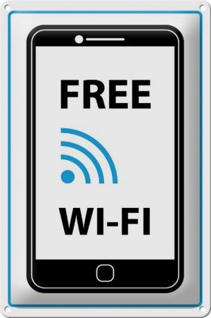 Schild Blech 20x30 cm - Made in Germany - Free WI-FI (Handy) Metall Deko Schild