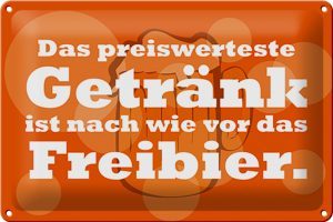 Schild Blech 30x20 cm - Made in Germany - Das preiswerteste Getrnk Freibier Metall Deko Schild