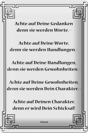 Schild Blech 20x30 cm - Made in Germany - Achte auf deine Gedanken Metall Deko Schild