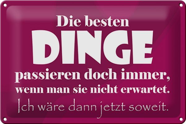 Schild Blech 30x20 cm - Made in Germany - Die besten Dinge nicht erwartet Metall Deko Schild