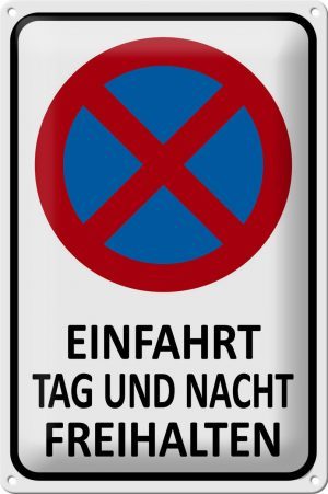 Schild Blech 20x30 cm - Made in Germany - Einfahrt Tag und Nacht freihalten Metall Deko Schild