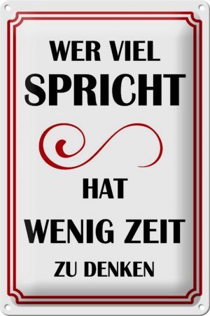 Schild Blech 20x30 cm - Made in Germany - Wer viel spricht hat wenig Metall Deko Schild