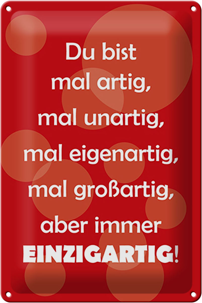 Schild Blech 20x30 cm - Made in Germany - Du bist Einzigartig Metall Deko Schild