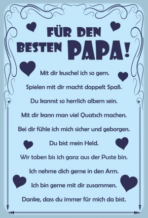 Hebold Blechschild Hinweis 20x30 cm - Hochwertiges Blechschild Made in Germany -"Für den besten Papa" Metall Deko Schild