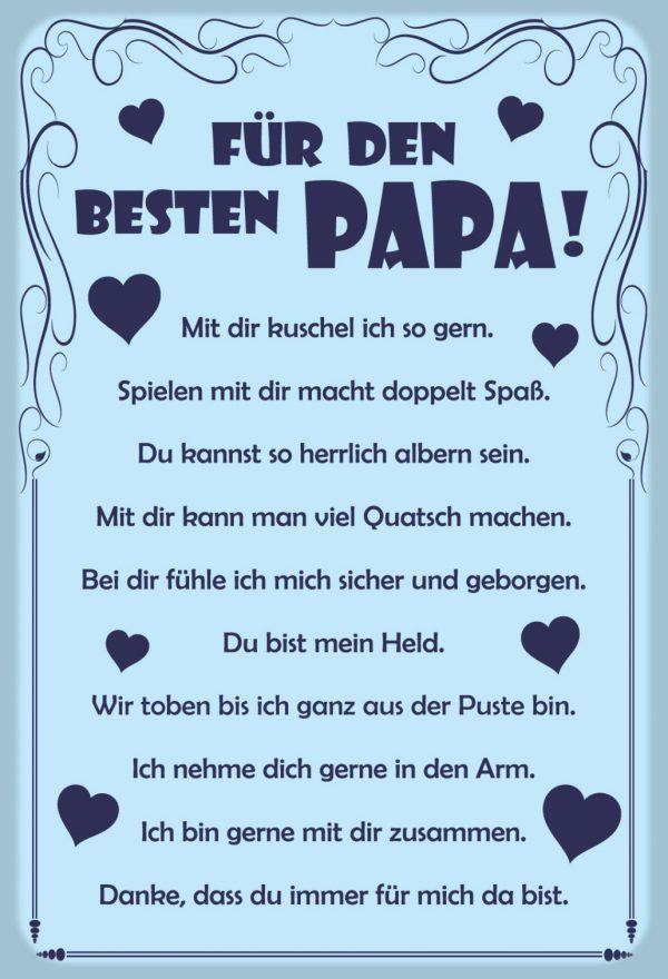 Hebold Blechschild Hinweis 20x30 cm - Hochwertiges Blechschild Made in Germany -"Für den besten Papa" Metall Deko Schild