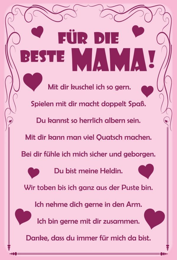 Hebold Blechschild 20x30 cm - Hochwertiges Blechschild Made in Germany -"Für die beste Mama" Metall Deko Schild – Bild 5