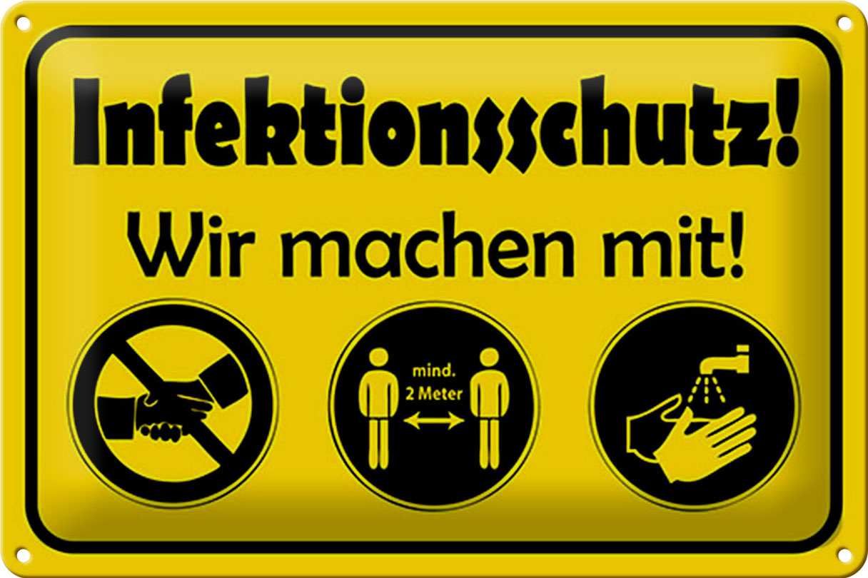Schild Blech 30x20 cm - Made in Germany - Infektionsschutz machen mit Metall Deko Schild