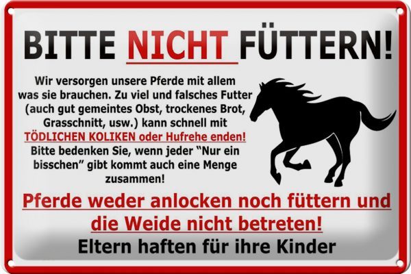 Hebold Blechschild 30x20 cm - Hochwertiges Blechschild Made in Germany -"Pferd Bitte nicht füttern" Metall Hinweis Schild – Bild 5