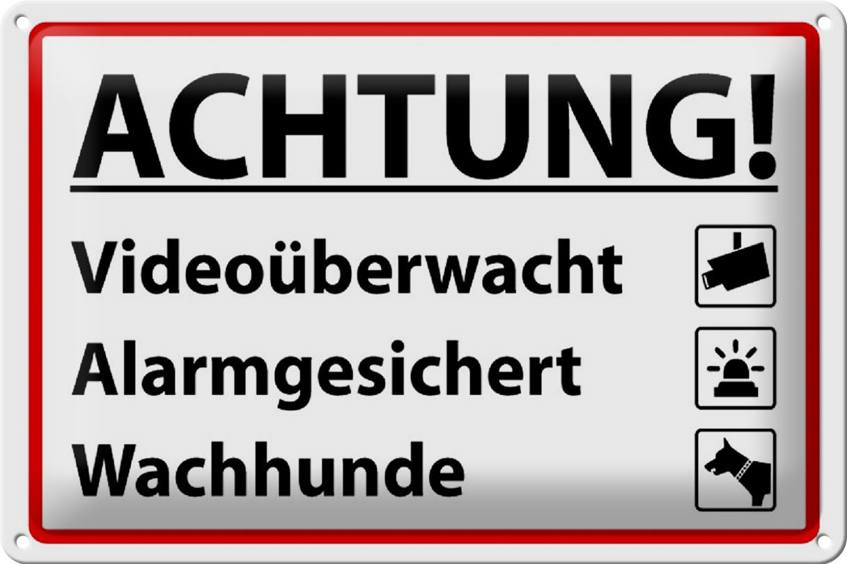 Schild Blech 30x20 cm - Made in Germany - Videoüberwacht Alarmgesichert Metall Deko Schild