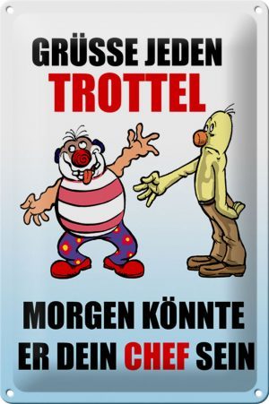 Schild Blech 20x30 cm - Made in Germany - Gre jeden Trottel knnte Chef sein Metall Deko Schild