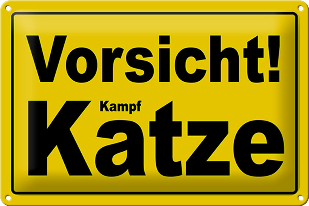 Schild Blech 30x20 cm - Made in Germany - Vorsicht Kampf Katze Metall Deko Schild