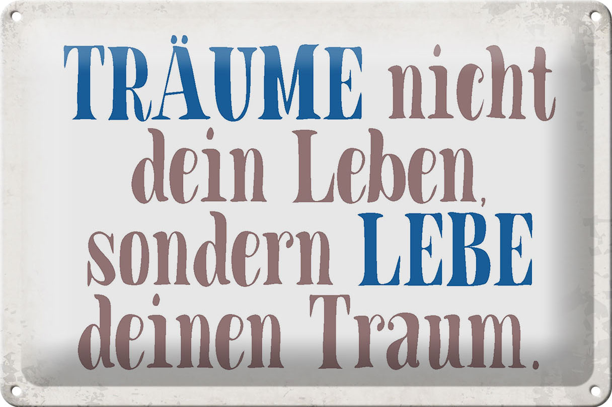 Hebold Blechschild  30x20 cm Spruch träume nicht dein Leben lebe Metall Deko Schild - Gewölbt, Abgerundete Ecken, Vorgebohrte Löcher, Made in Germany. – Bild 2
