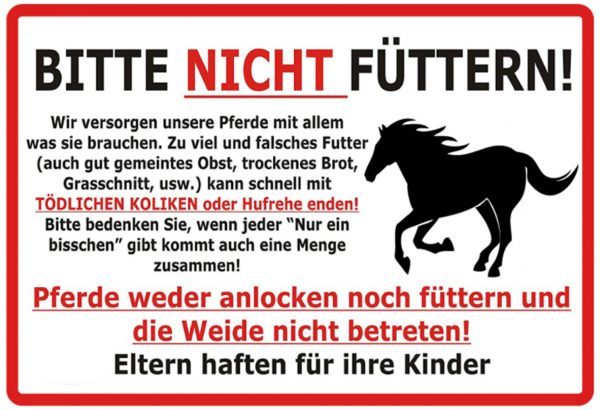 Hebold Blechschild 30x20 cm - Hochwertiges Blechschild Made in Germany -"Pferd Bitte nicht füttern" Metall Hinweis Schild