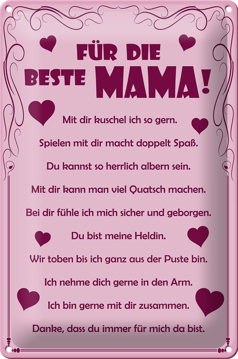 Hebold Blechschild 20x30 cm - Hochwertiges Blechschild Made in Germany -"Für die beste Mama" Metall Deko Schild