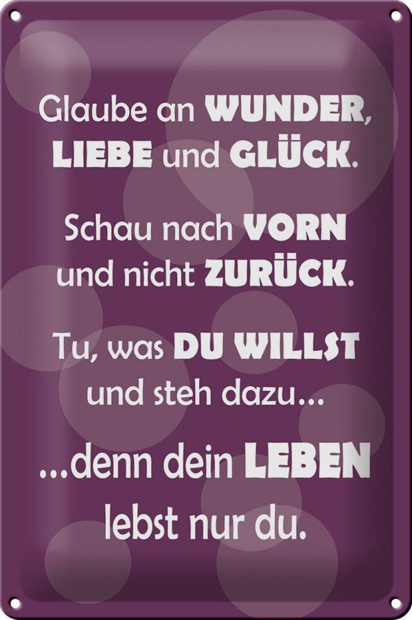 Schild Blech 20x30 cm - Made in Germany - Dein Leben lebst nur Du Metall Deko Schild