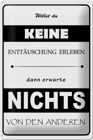 Schild Blech 20x30 cm - Made in Germany - Erwarte nichts von Anderen Metall Deko Schild