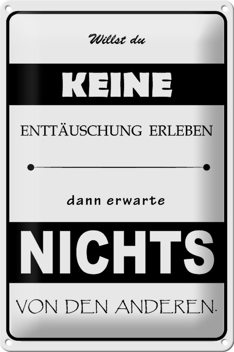 Schild Blech 20x30 cm - Made in Germany - Erwarte nichts von Anderen Metall Deko Schild
