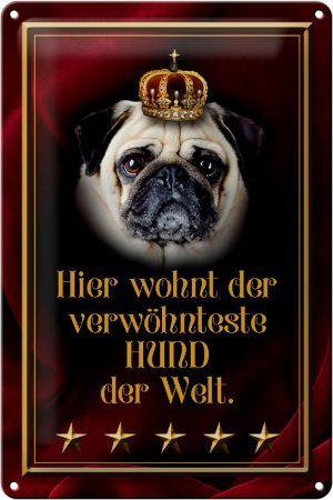 Schild Blech 20x30cm - Made in Germany - Spruch hier wohnt Hund der Welt Metall Deko Blechschild