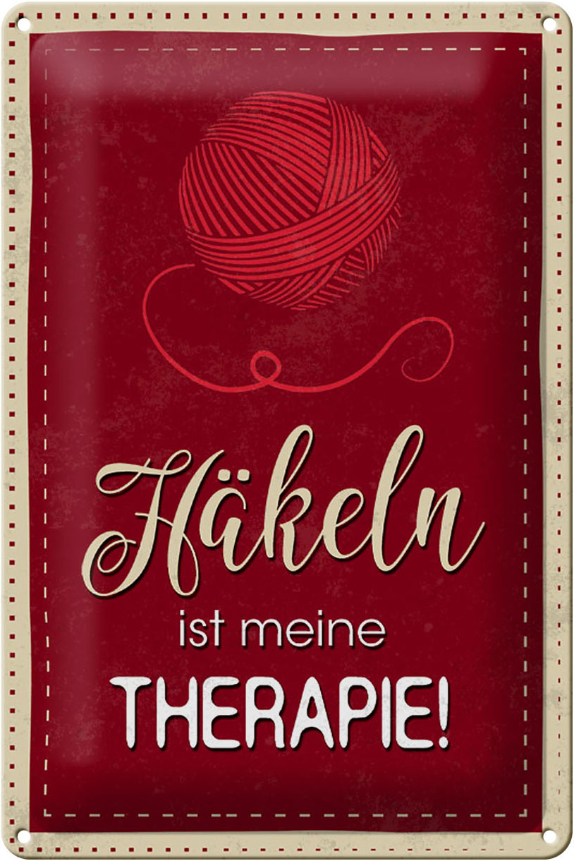 Schild Blech 20x30cm - Made in Germany - Spruch Häkeln ist meine Therapie Metall Deko Blechschild