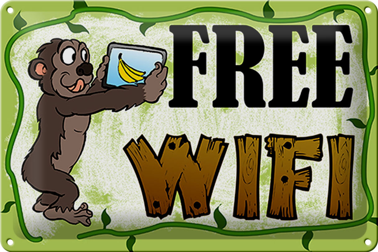 Schild Blech 30x20 cm - Made in Germany - Free WiFi Internet WLAN Metall Deko Schild